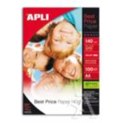 Imagen de APLI 11804 Papel fotográfico Best Price , A4, pack de 100 hojas, 140g, con acabado brillante, apto impresoras inkjet