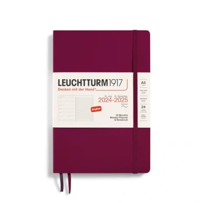 Imagen de LEUCHTTURM1917 370810 Agenda semana vista y libreta Medium (A5) 2025, 18 meses (07.2024 12.2025), Tapa Blanda, Port Red, Inglés