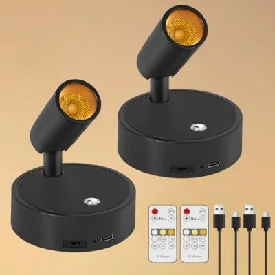 Imagen de Dehobo Focos para Interiores con Control Remoto 2 Unidad 3 Modos de Luz Foco LED Recargable Temporizador y Ajuste Brillo Ángulo 350 Ideal Plantas, Pintura Obras Arte