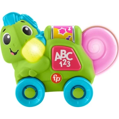 Imagen de Fisher Price Juguete de aprendizaje para bebés Link Squad Crawl &#039;n Colors Camaleón con música y luces mayores 9 meses, versión en inglés del Reino Unido, compatible solo artículos
