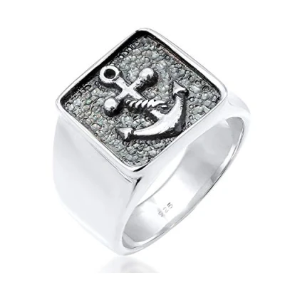 Imagen de Kuzzoi anillo de sello para hombre, macizo, 14 mm ancho en Plata ley 925, negro oxidado con símbolo ancla, hombres la talla 60 66, 0607970419,