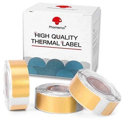 Imagen de Phomemo D30 Etiquetas térmicas autoadhesivas doradas brillantes, 14 x 40 mm, 3 rollos