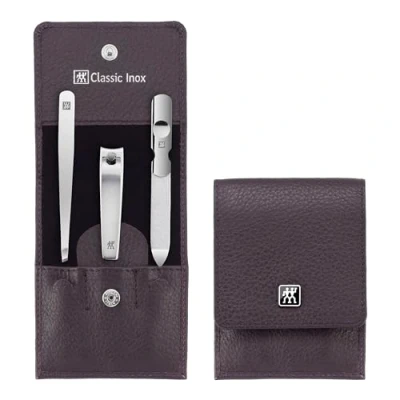 Imagen de ZWILLING Set de manicura (3 piezas, cuidado uñas y pedicura, estuche piel auténtica, con cortaúñas), acero inoxidable pulido, rojo