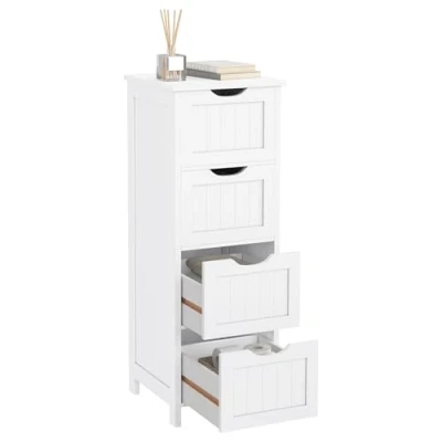 Imagen de WOLTU Cómoda Mueble de 4 Cajonera Aparador Armario Botiquín Lateral Almacenaje Organizador para Baño Cocina Salón y Dormitorio MDF Blanco 30X30X82cm BZS07ws
