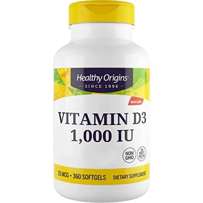 Imagen de Healthy Origins, Vitamina D3, 1.000IU, 360 Cápsulas, Probado en Laboratorio, Altamente Dosificado, Sin Soja, Gluten, No GMO