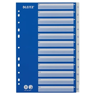 Imagen de Leitz A4 Índices con Pestañas de 1 12, Azul &amp; Blanco, Plástico Resistente Carátula Índice, 12516001