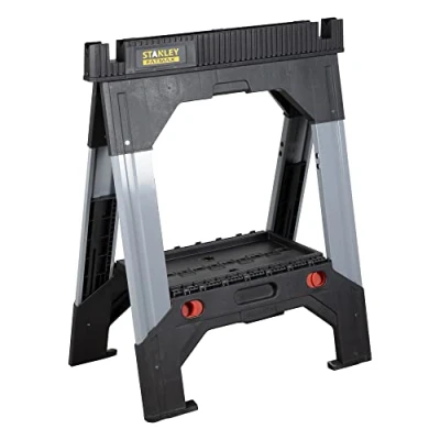 Imagen de STANLEY 1 92 980, Caballete FatMax Aluminio,Patas Telescopicas, Capacidad de Carga 1150 Kg por Par, Pies Ajustables, Sistema Soporte en V, Ajuste Rápido, Goma Antideslizante, Plegable, Pack 2 ud.