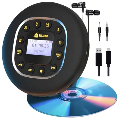 Imagen de KLIM Journey + Reproductor de CD Portátil Discman con batería Larga duración y Auriculares Radio FM Compatible MP3, SD Card, Bluetooth Ideal para Coches