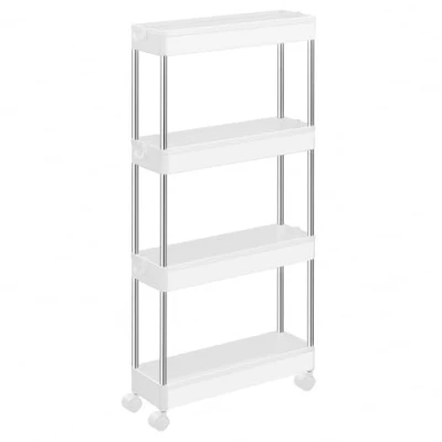Imagen de SONGMICS Carro de Almacenamiento 4 Niveles, Carrito con Ruedas, Cocina, Ahorro Espacio, para Baño, Oficina, 14,4 x 42 86 cm, Blanco Nube KSC08WT