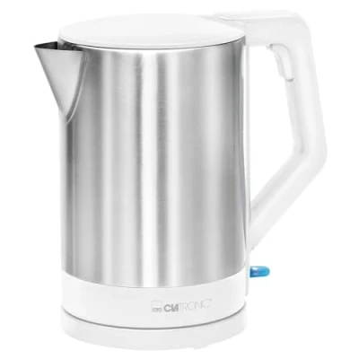 Imagen de Clatronic WKS 3692 Hervidor de agua eléctrico 1,5 litros, recipiente acero inoxidable sin BPA, resistencia oculta, 2200 W apagado automático, inalámbrico 360º cable, filtro cal, blanco