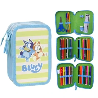 Imagen de CARTOON estuche multicompartimento 3 cremalleras para la escuela completo bolígrafos lápices colores rotuladores, Bluey, Estuches