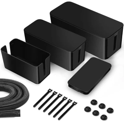 Imagen de Lannvan Caja Cables, 3 Unidades de Cables Enchufe Organizador para Organizadora Esconder y Ocultar TV Apto Hogar Oficina, Negro