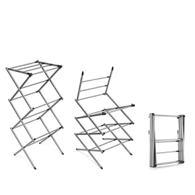 Imagen de InnovaGoods® Tendedero Vertical Metálico Plegable con 3 Niveles, de Ropa Extensible para Interiores y Exteriores, Color Acero.