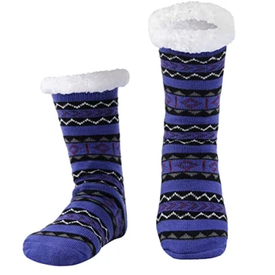 Imagen de WOTENCE Calcetines Antideslizantes Hombre, Invierno de Casa Forro Polar Suave Para Navidad, Originales Hombre (Azul)