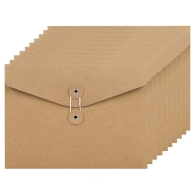 Imagen de 10 sobres de papel kraft A5, carpetas archivos, proyectos, documentos, bolsa con cierre cuerda y botón, organizador presentación para oficina,