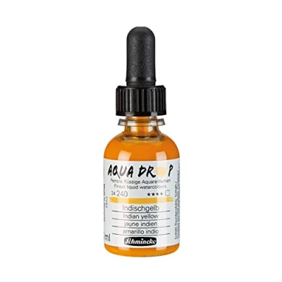 Imagen de Schmincke AQUA DROP, acuarela líquida a base de pigmentos, color Amarillo indio en frasco 30 ml con pipeta, 24240034, para pintar acuarela, esbozos urbanos, caligrafía, rotulación mano
