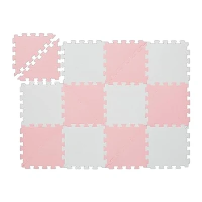 Imagen de Relaxdays Alfombra Puzle Triángulos, Alfombrilla Juegos 12 Piezas, sin Tóxicos, Suelo Goma EVA, 114x86cm, Rosa/Blanco, Gomaespuma, 1 x 30 cm