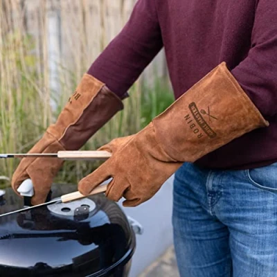 Imagen de Guantes Barbacoa de Cuero Personalizados con Nombre Resistentes al Calor para Horno, soporta Altas Temperaturas (Cognac)