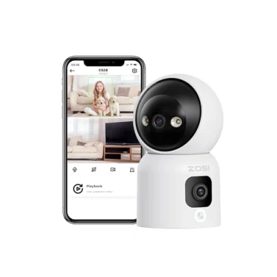 Imagen de ZOSI C528 2MP+2MP Cámara de Vigilancia WiFi Interior con Doble Lente, 360 Vigilancia, Detección y Seguimiento Persona, Visión Nocturna, Llamada Gesto Ok