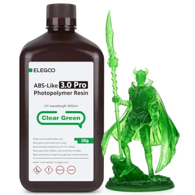 Imagen de ELEGOO Resina ABS Like 3.0 Pro, Rápida UV LCD de Alta Precisión, No Quebradiza, Tóxica para Impresora 3D LCD/DLP Fotopolímero Verde Claro 2000g