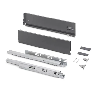 Imagen de Emuca Kit cajón para cocina o baño con regulación 3D, altura 131mm, profundidad 500mm, 40 Kg, cierre suave, tableros no incluidos, Acero, Gris antracita