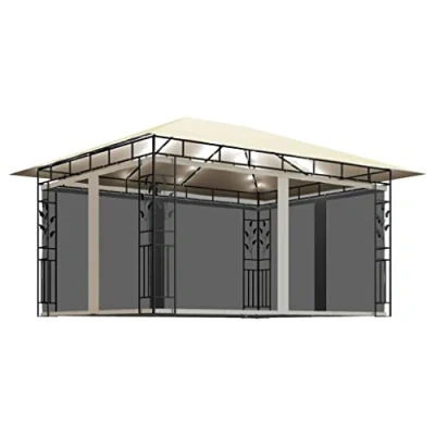 Imagen de vidaXL Cenador con Mosquitera y Tira de Luces Lateral Pérgola Jardín Patio Toldo Sombrilla Parasol Tienda Carpa Marquesina Crema 4x3x2,73m 180 g/m²