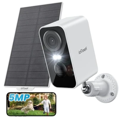 Imagen de ieGeek 5MP Cámara Vigilancia WiFi Exterior Solar, Camaras de Sin Cables, Batería Incorporada, Visión Nocturna en Color, Detección Movimiento Humano PIR, Audio 2 Vias, Compatible Alexa