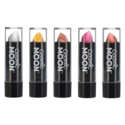 Imagen de Cosmic Moon Lápiz Labial Metálico 5g ¡Para unos labios metálicos fascinantes! Set de 5 colores Incluye: Plata, Dorado, Oro Rosado, Rosa, Rojo