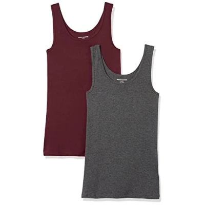 Imagen de Amazon Essentials Camiseta ajustada sin mangas Mujer, Pack de 2, Burdeos/Carbón Mezcla, S
