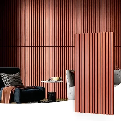 Imagen de Art3d Paneles acústicos 60 x 120 cm MDF 4 de madera 3D pared Revestimiento lamas fonoabsorbentes para paredes y techos 2 grosor Cerezo 2.88㎡