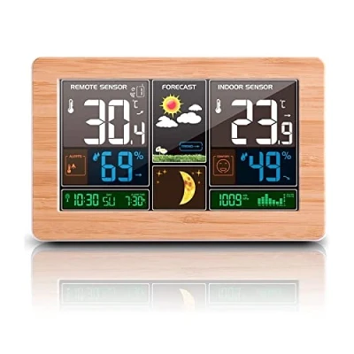 Imagen de Termómetro Higrometro LCD Pantalla Medidor Temperatura, Estación Meteorológica Interior y Exterior con Sensor Inalámbrico al Aire Libre, Barómetro Alarma Fase lunar