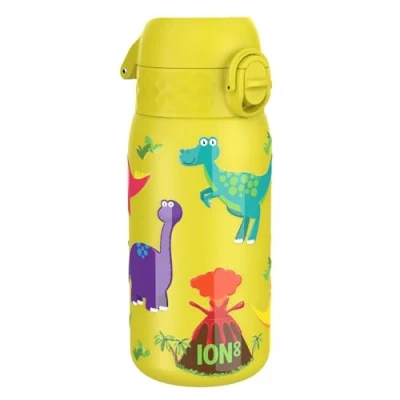 Imagen de ion8 Botella Agua Acero Inoxidable para Niños, 400ml, a Prueba de Fugas, Fácil Abrir, Cerradura Segura, Apta Lavavajillas, Tapa Abatible, Asa Transporte, Limpiar, DiseñoDinosaurio