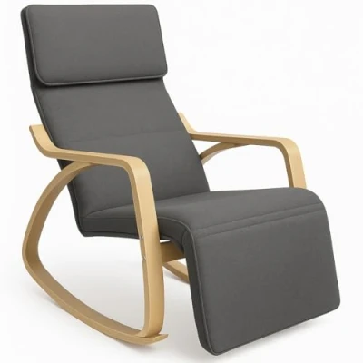 Imagen de BAKAJI Gris Silla Mecedora Sillón Relax Algodón Respaldo y Reposapiés Ajustable, Madera, Standard