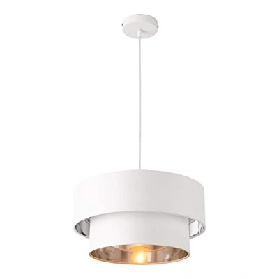 Imagen de lux.pro Lámpara Colgante de Techo 149 cm con Cable E27 60W Luz Efectiva Iluminación Interior 230V 50Hz Interruptor Pared Diámetro Pantalla 40 Blanco y Plata