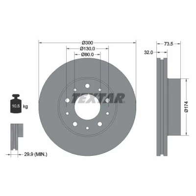 Imagen de TEXTAR PRO 92157303 Disco de freno 300 32 05/10 130 ventilación interna revestido sin perno sujeción rueda, buje rueda
