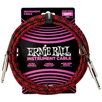 Imagen de Ernie Ball Cable para instrumento trenzado jack recto/recto 3 m. Rojo/Negro