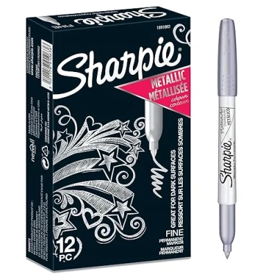 Imagen de Sharpie rotuladores metálicos permanentes punta fina tinta plateada caja de 12 marcadores