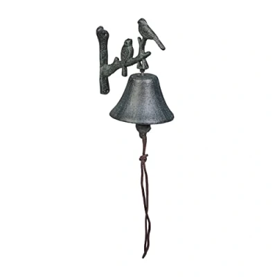 Imagen de Relaxdays Türglocke Gusseisen Vögel Campana Pared Rama Avecillas, Timbre Jardín, Cuerda, Campanilla Mural, Retro, Verde Oscuro, Hierro Fundido, 20 x 10 13 cm Aprox