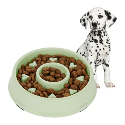 Imagen de Relaxdays Lento, 500 ml, Apto para lavavajillas, Espiral, Color Verde Comedero Antivoracidad Perro Diseño Corazones, Plato Canino Antiansiedad 500ml, 4,5x19,5cm, 4,5 x 19,5 cm