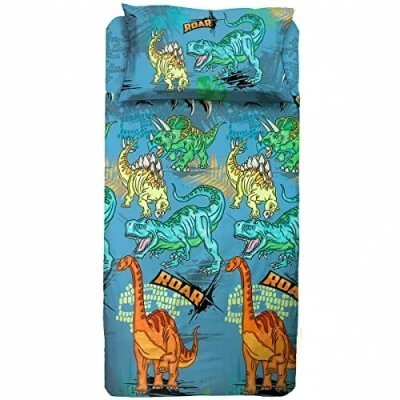 Imagen de hermet Dinosaurios Juego de sábanas para Dormitorio Individual, una Plaza, sábana encimera, Bajera con Esquinas, Funda Almohada, 100% algodón, Azul