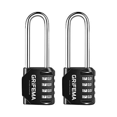 Imagen de GRIFEMA, GA1002, Candado de Combinación Extendido, 2 Piezas, Cerradura 4 dígitos para Escuela, Adecuada gimnasio, Maleta Equipaje, Negro, Largo