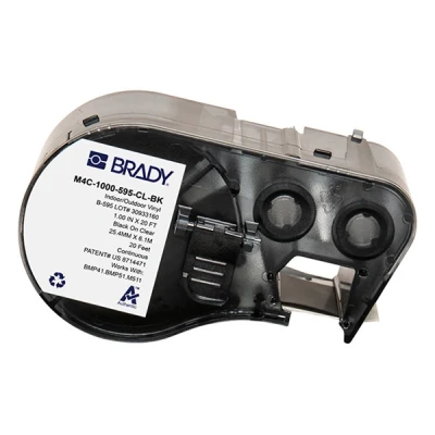 Imagen de M410 Brady M4C 1000 595 CL BK cinta de vinilo negro sobre transparente 25,4 mm x 6,1 m