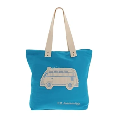Imagen de BRISA VW Collection Volkswagen Furgoneta Hippie Bus T1 Van Bolsa de Playa Vintage Canvas (Algodón), Bolso mano, hombro, Tote bag, Shopper bag para Compras (Turquesa/Blanco)