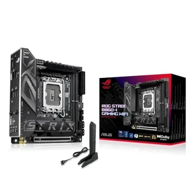 Imagen de ASUS ROG Strix B860 I Gaming WiFi, Placa Base Mini iTX, preparada para PC con IA Avanzada, 10+1+2+1 etapas de Potencia, DDR5, PCIe 5.0, Dos Ranuras M.2, WiFi 7, AI Advisor, Networking II