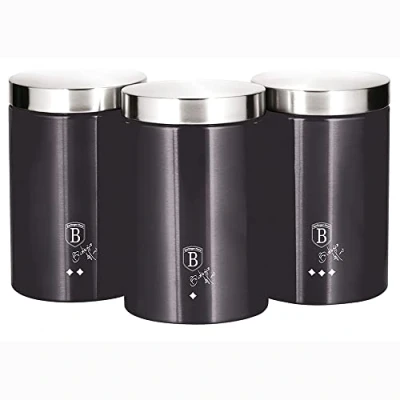 Imagen de Berlinger Haus Carbon Pro Juego de 3 Botes Cocina Almacenaje Acero Inoxidable Resistente, 11 x 17,8 cm, Para Guardar Té, Café y Azúcar, Metallic Line Diseño Moderno, Gris Oscuro /Inox