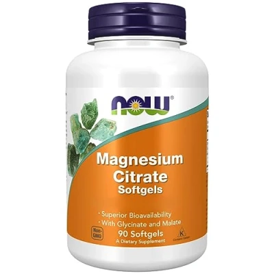 Imagen de Now Foods Magnesium Citrate, Citrato de magnesio, Glicinato magnesio y Malato 90 Cápsulas blandas, Testadas en Laboratorio, Sin gluten, Vegetarianas, soja, No GMO