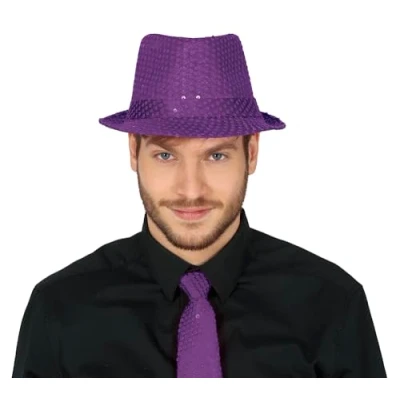 Imagen de Fiestas GUIRCA Gorro de Gánster con Lentejuelas Morado Accesorio Disfraz para los Años &#039;20 y Celebraciones Época Ideal Adultos Unisex