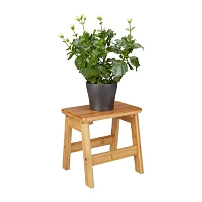 Imagen de Relaxdays Banco para niños Rustico, Hecho de bambú, 27 x 29 24 cm, Asiento Taburete, Madera, Color Natural