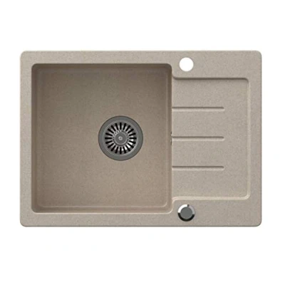 Imagen de VBChome Fregadero de granito beige 60 x 44 cm, empotrable, reversible, con sifón