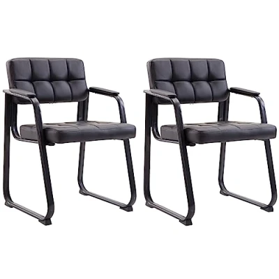 Imagen de CLP Set De 2 Sillas Coferencia Canada B Tapizadas En Polipiel I Confidente con Base Metálica &amp; Reposabrazos, Color:Negro